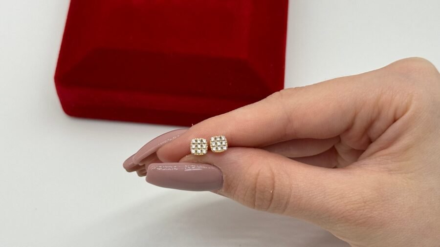 Yellow gold and diamond earrings. 0.26 carat. 14K gold. Natural diamond earrings. Suitable for women and girls. gift for love. - Image 5