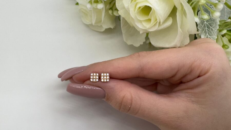 Rose gold and diamond earrings. Square cut. 0.26 carat. Natural diamond earrings. Suitable for women and girls. Gift for love. - Image 3