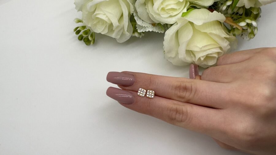 Rose gold and diamond earrings. Square cut. 0.26 carat. Natural diamond earrings. Suitable for women and girls. Gift for love. - Image 4