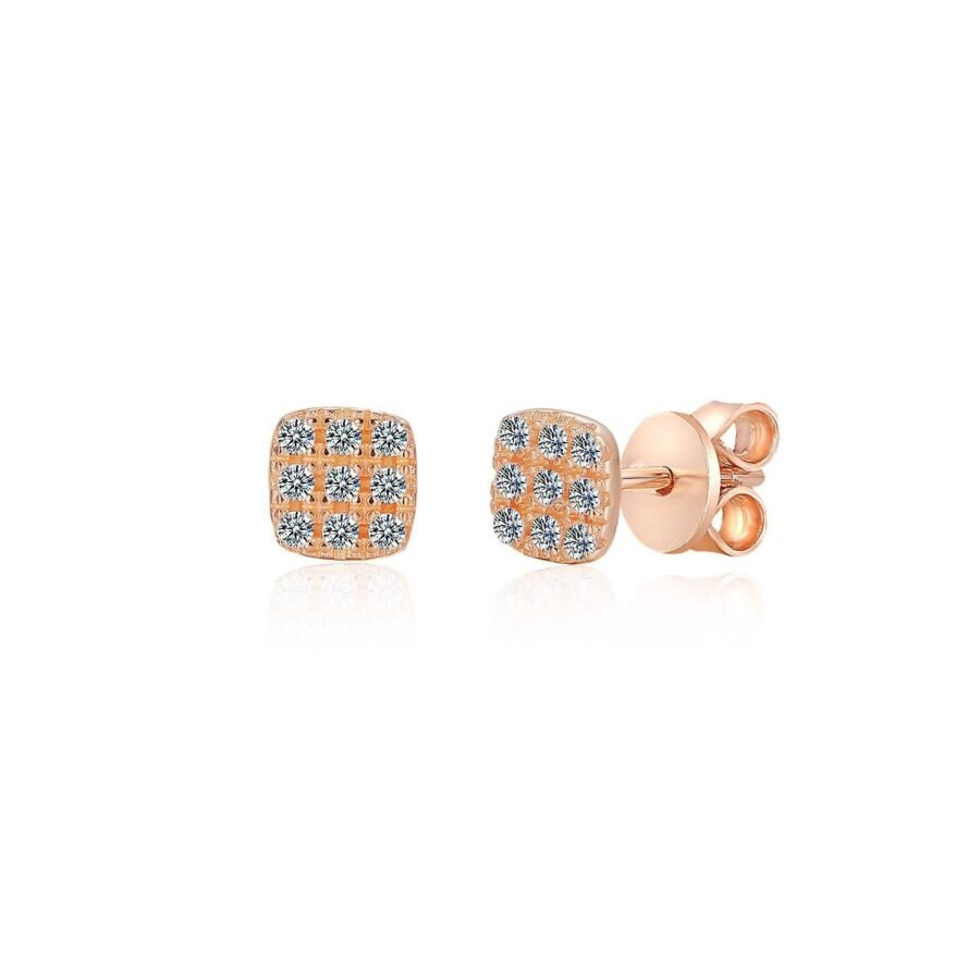 Rose gold and diamond earrings. Square cut. 0.26 carat. Natural diamond earrings. Suitable for women and girls. Gift for love.