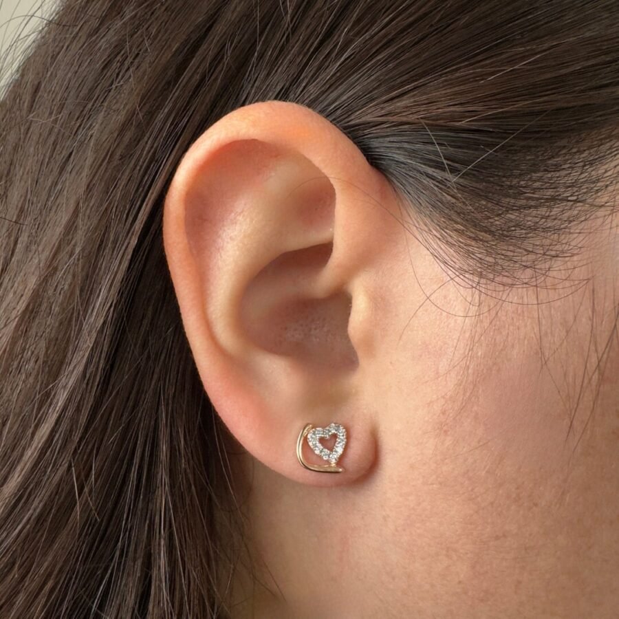 Love earrings with natural diamonds. Solid gold k14. White gold, pink gold, gift for wife, gift for daughter. - Image 3