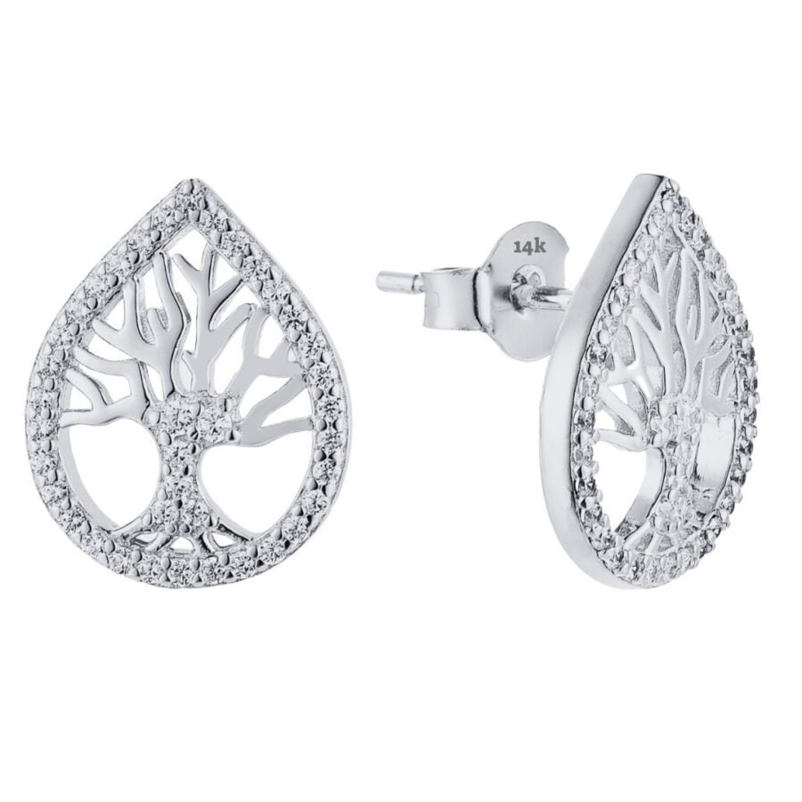 Tree of Life drop earrings with diamonds, 0.38 carat. 14 carat solid gold, gift for woman, gift for her" - Image 9