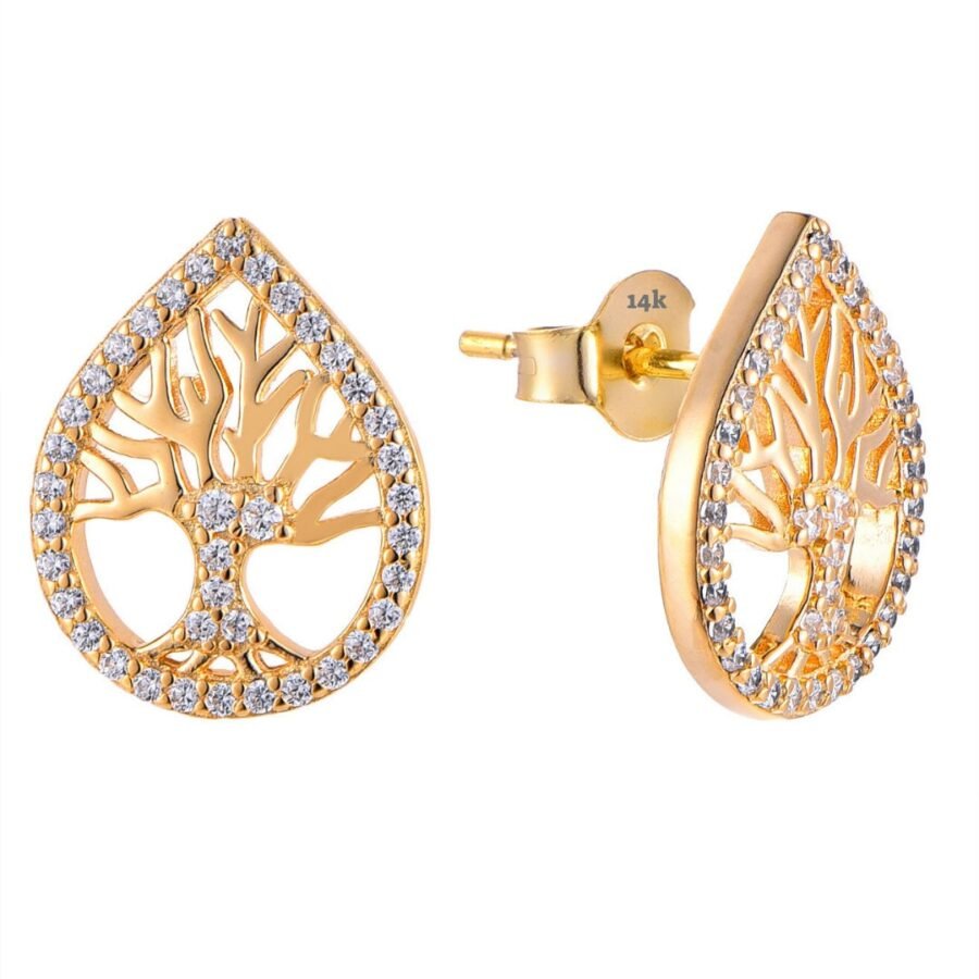 Tree of Life drop earrings with diamonds, 0.38 carat. 14 carat solid gold, gift for woman, gift for her" - Image 7