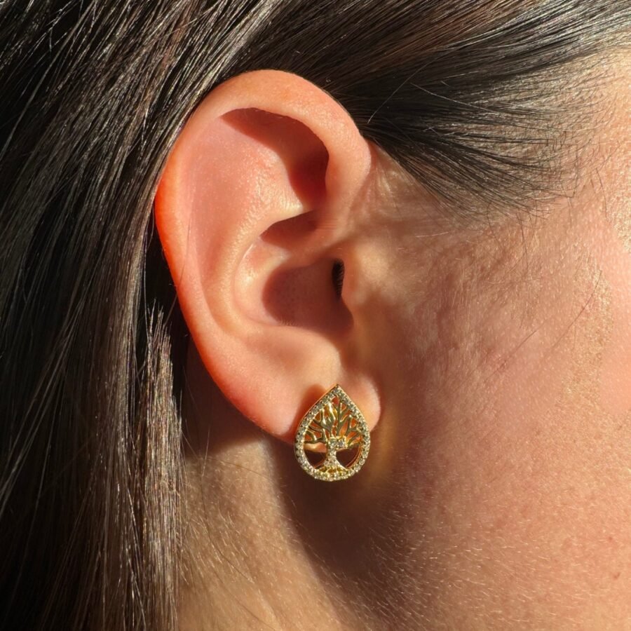 Tree of Life drop earrings with diamonds, 0.38 carat. 14 carat solid gold, gift for woman, gift for her" - Image 2