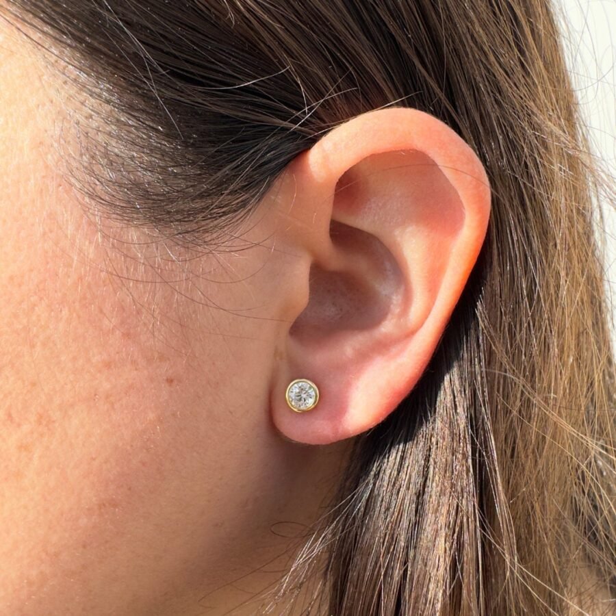 Diamond earrings. 0.58 carat, solid gold 14 carat, yellow gold second or third hole,pair or single,diamond plates,gift for wife.gift for her - Image 2