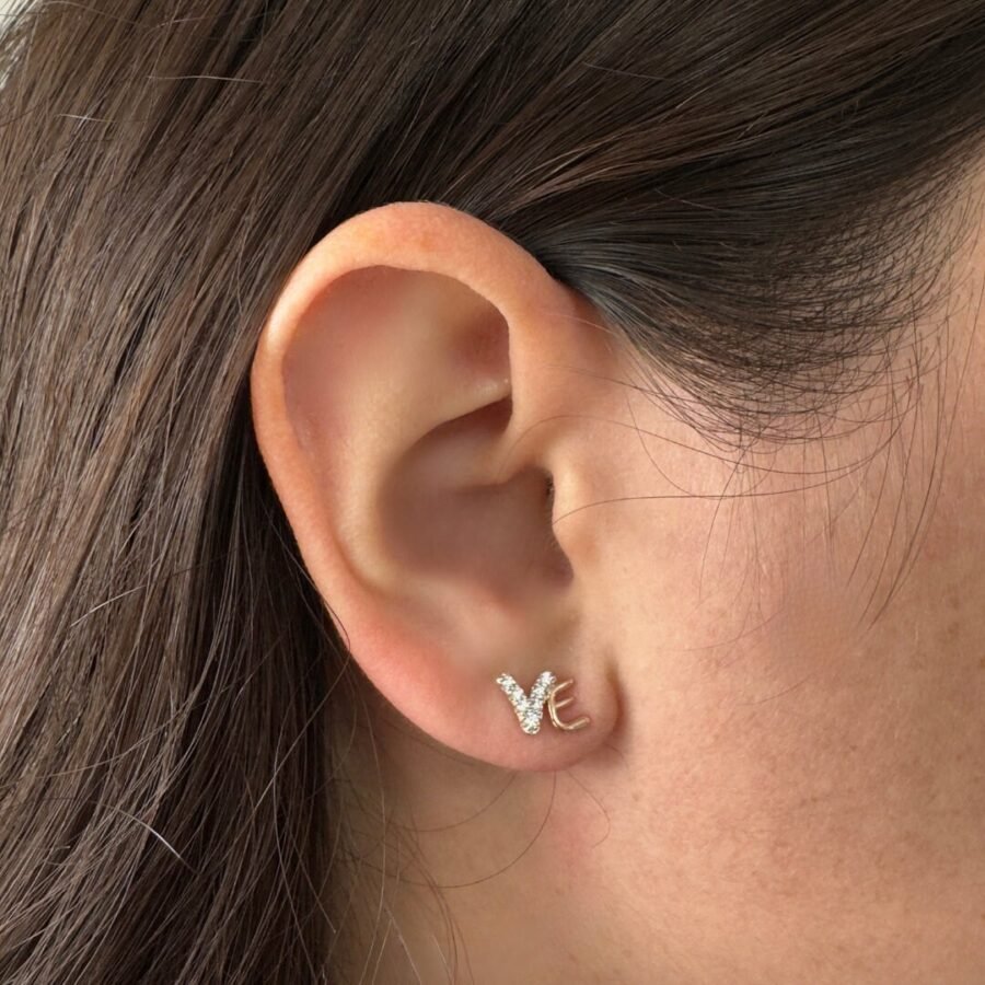 Love earrings with natural diamonds. Solid gold k14. White gold, pink gold, gift for wife, gift for daughter. - Image 2