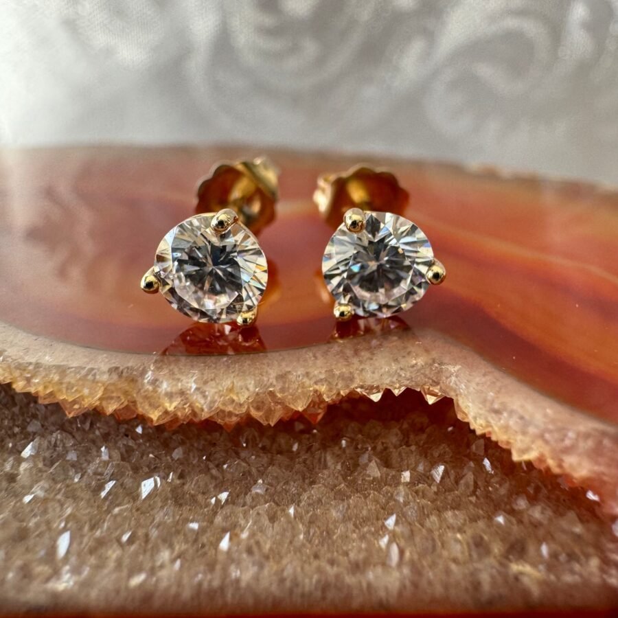 Martini model.Earrings for men.Yellow gold 1.40 carat LAB GROWN diamond earrings.14k. 3 prongs.Gold earrings men,anniversary gift for him. - Image 6