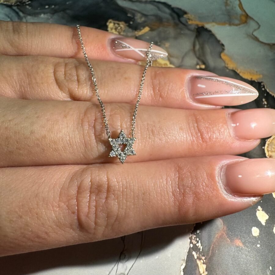 White gold and diamond necklace, Magen David Jewish star for woman, 14 carat gold with natural diamond, gift for wife, gift for Bat Mitzvah, - Image 2
