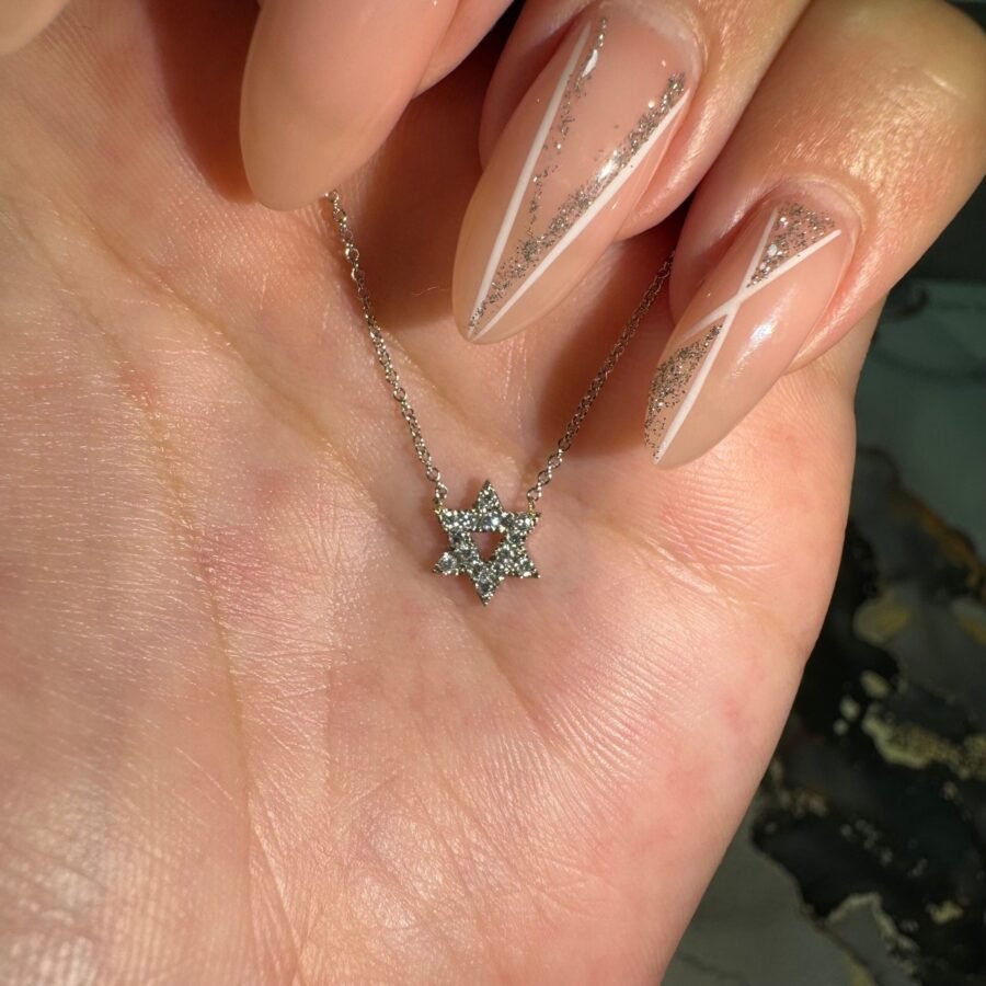 White gold and diamond necklace, Magen David Jewish star for woman, 14 carat gold with natural diamond, gift for wife, gift for Bat Mitzvah,