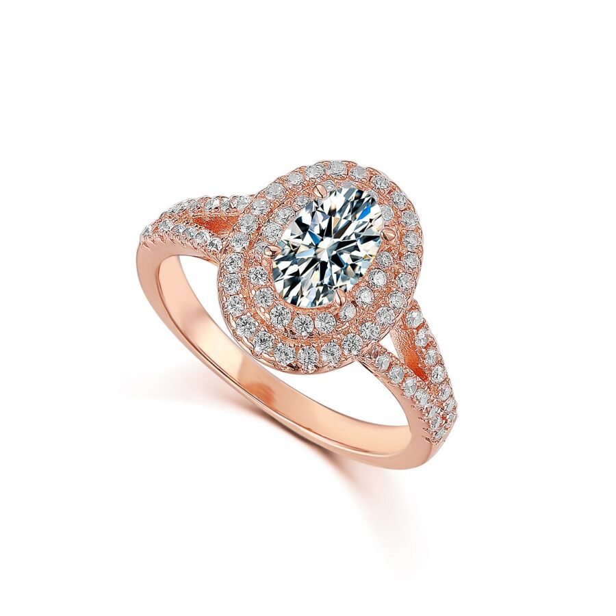 Oval diamond engagement ring, (E Color VVS2 Clarity) 1.15 carat lab-grown diamond, double diamond engagement ring, unique proposal ring. - Image 7