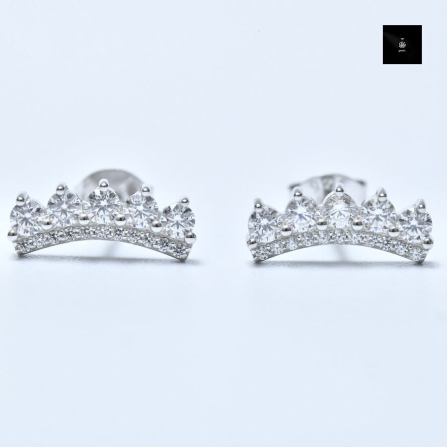 14K earring. White gold,curved crown earring,0.71 carat,handmade diamond earrings, diamond earring, crown earring,natural diamond earring. - Image 2