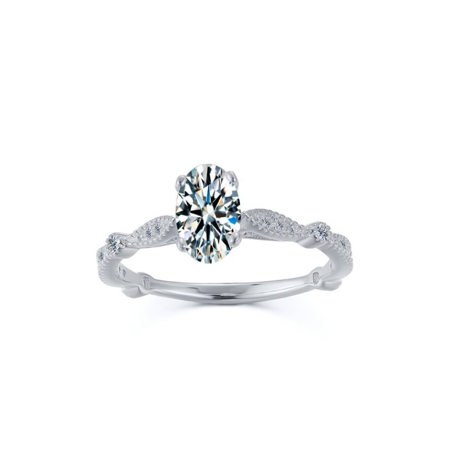 Oval ring set with natural diamonds,( E Color VVS2 Clarity) 0.93 center engagement ring, 14 carat. side diamond setting. - Image 8