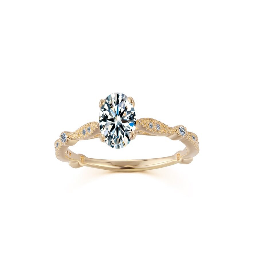 Oval ring set with natural diamonds,( E Color VVS2 Clarity) 0.93 center engagement ring, 14 carat. side diamond setting. - Image 4