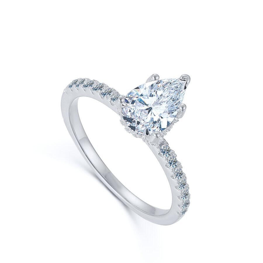 Pear cut diamond ring. pava Pear cut engagement ring. (E Color VVS2 Clarity) 2.10 carat diamond ring Pear diamond ring, - Image 5