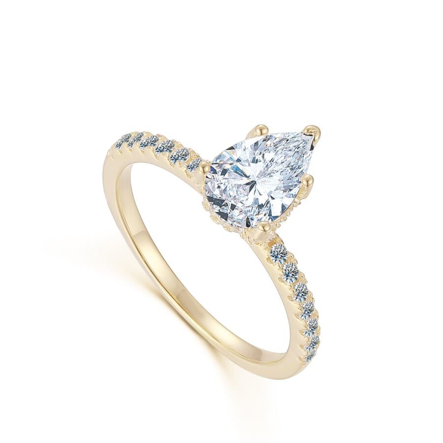 Pear cut diamond ring. pava Pear cut engagement ring. (E Color VVS2 Clarity) 2.10 carat diamond ring Pear diamond ring, - Image 7