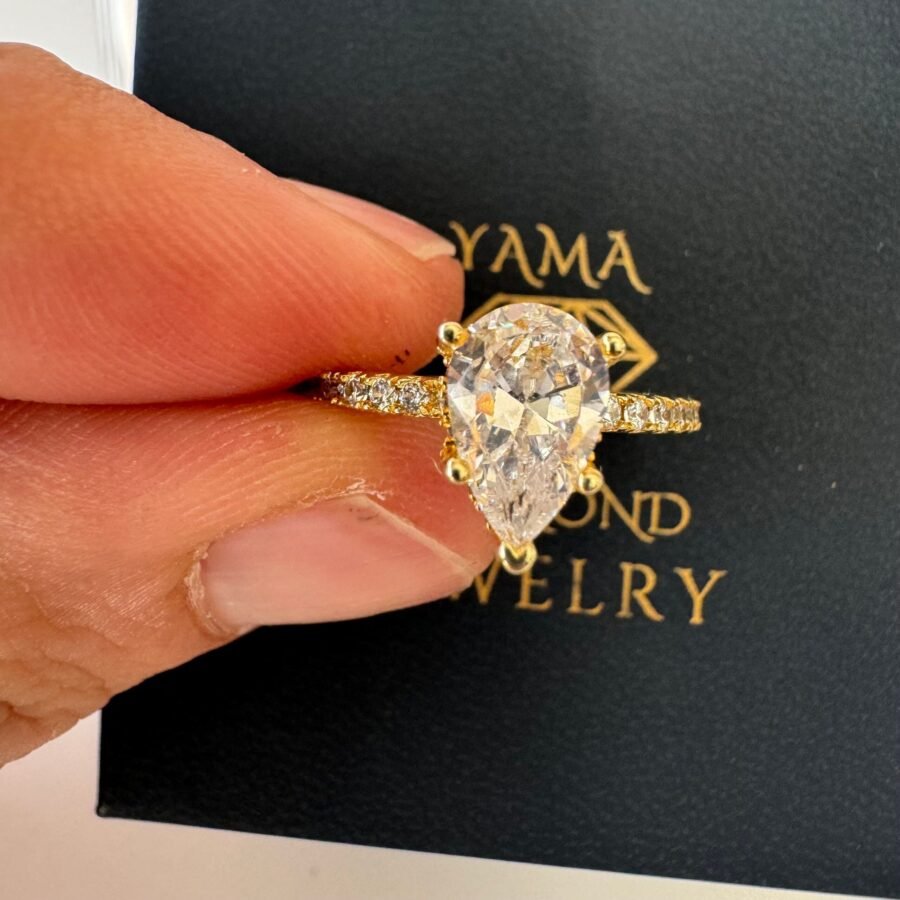 Pear cut diamond ring. pava Pear cut engagement ring. (E Color VVS2 Clarity) 2.10 carat diamond ring Pear diamond ring, - Image 6