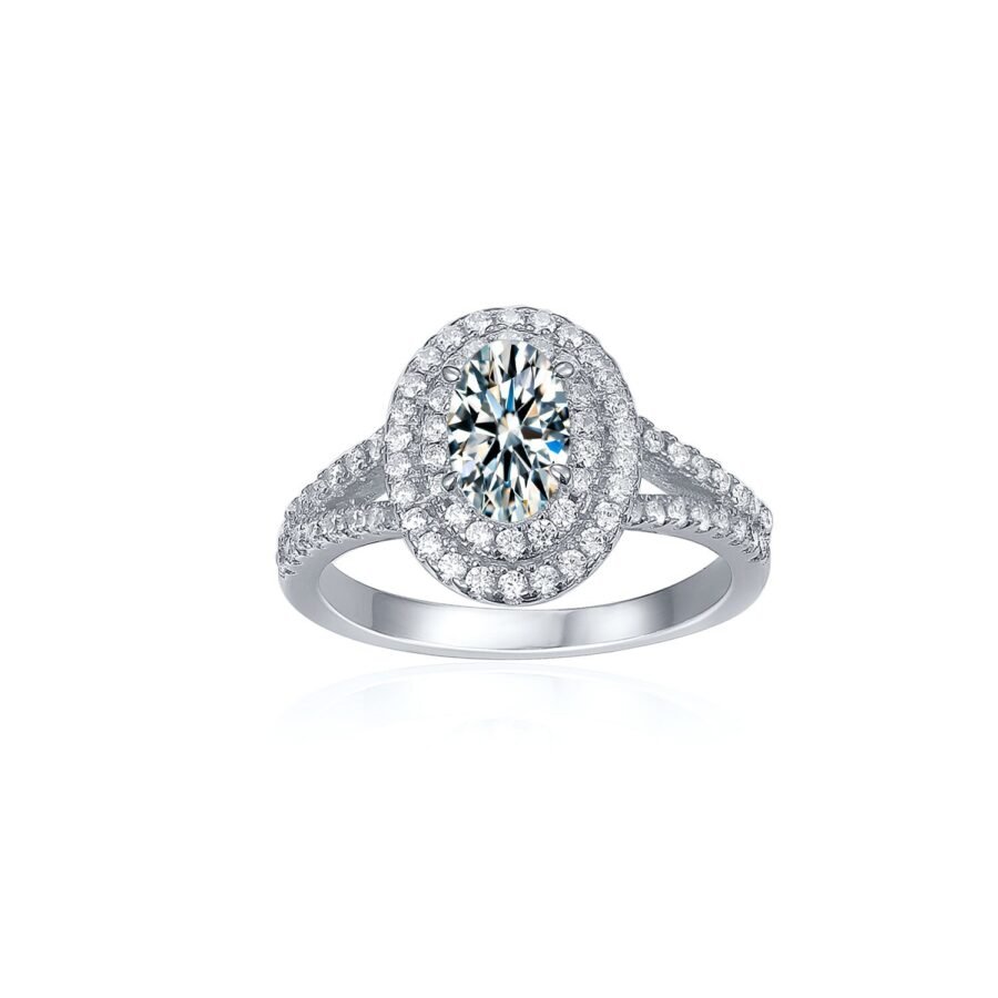 Oval diamond engagement ring, (E Color VVS2 Clarity) 1.15 carat lab-grown diamond, double diamond engagement ring, unique proposal ring. - Image 4