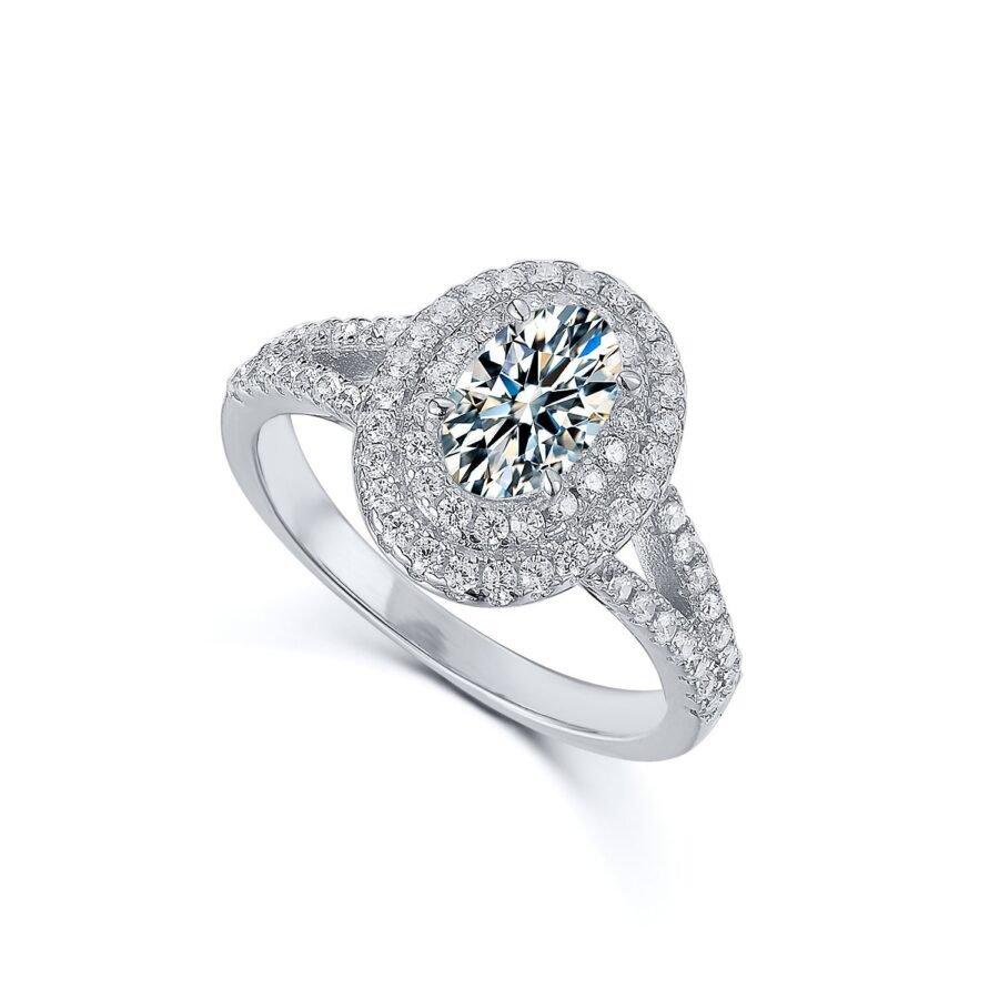 Oval diamond engagement ring, (E Color VVS2 Clarity) 1.15 carat lab-grown diamond, double diamond engagement ring, unique proposal ring. - Image 10