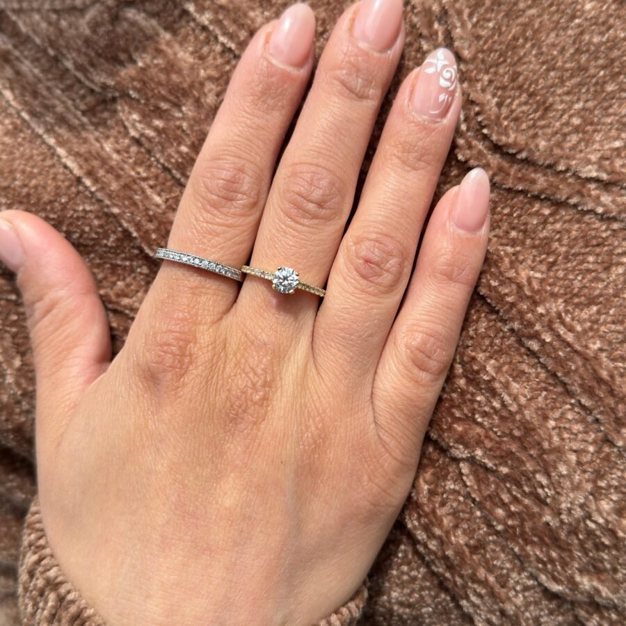 Diamond Engagement Ring Solid Gold Minimalist Solitaire Ring for Women Half Eternity Band Ring 0.91ctw Diamond Promise Ring Bridal Rings - Image 2