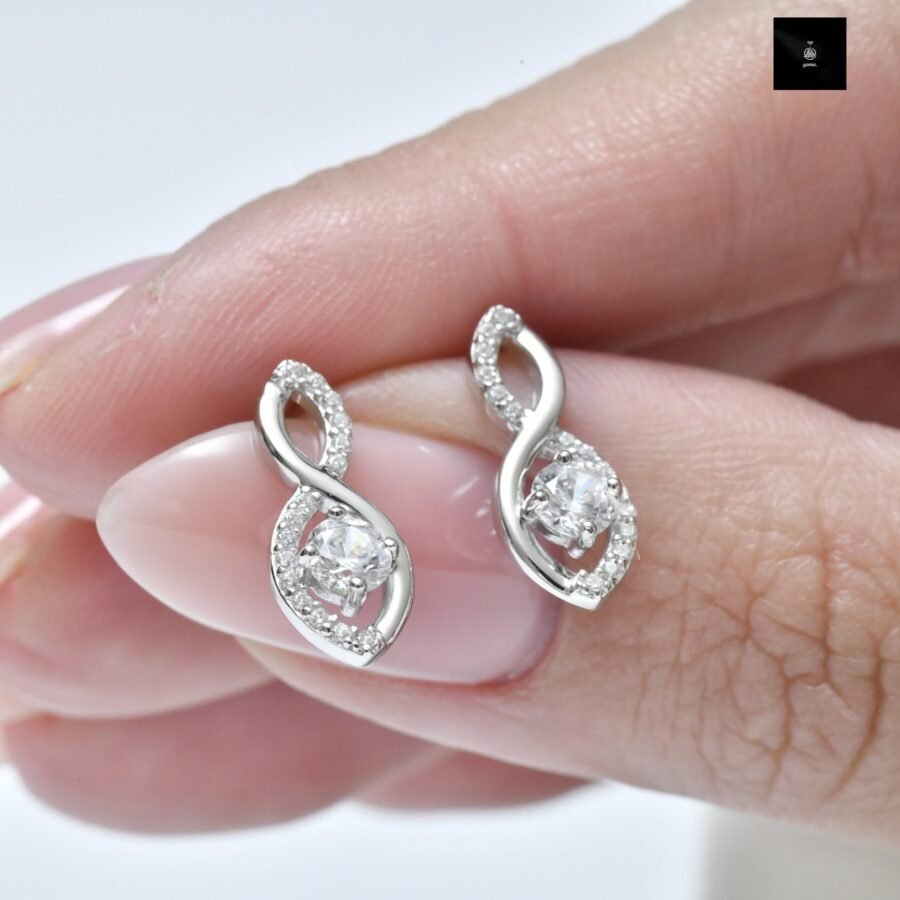 Infinity diamond earrings ,(E Color VVS2 Clarity)  0.75  carats .lab-grown diamond solid 14 carat gold, gift for wife,