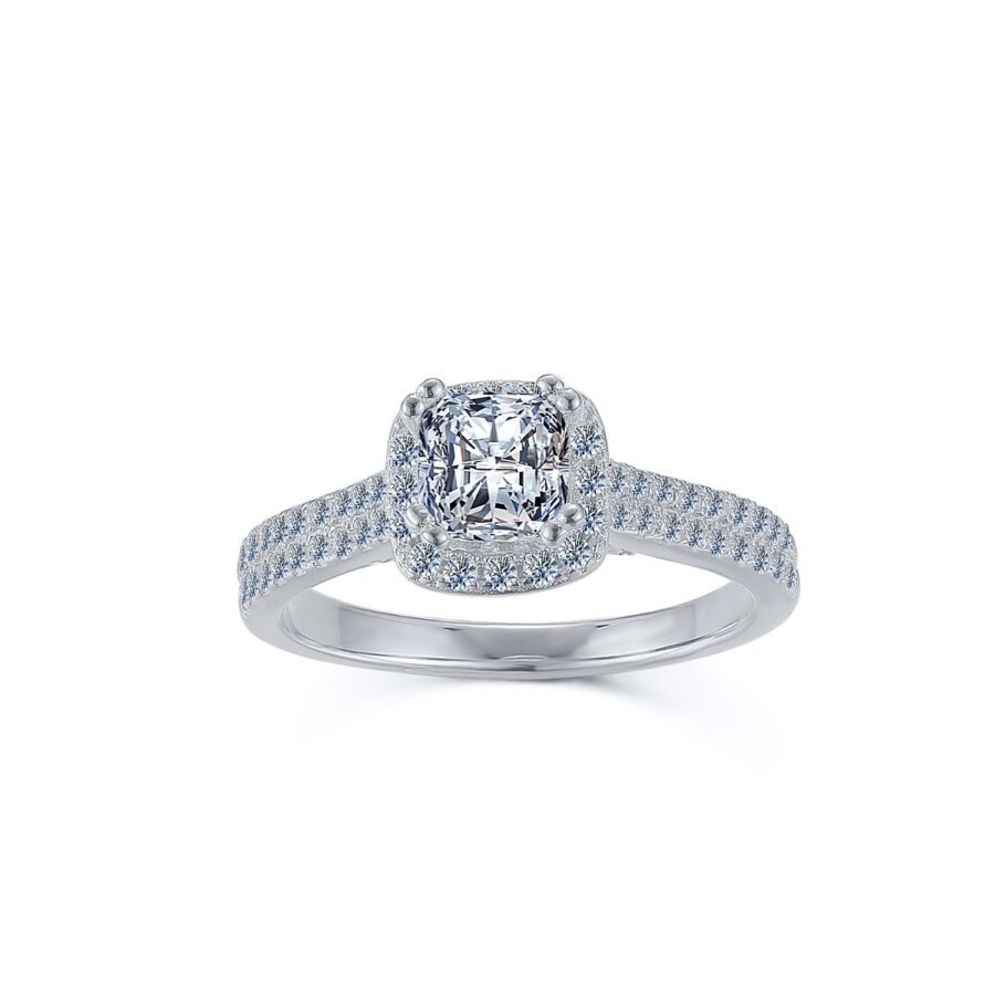 Diamond Ring,halo double pava ( E Color VVS2 Clarity) 1.75 carat,Engraved Engagement Ring,Cushion model Wedding Ring, Lab Grown Diamond, - Image 8