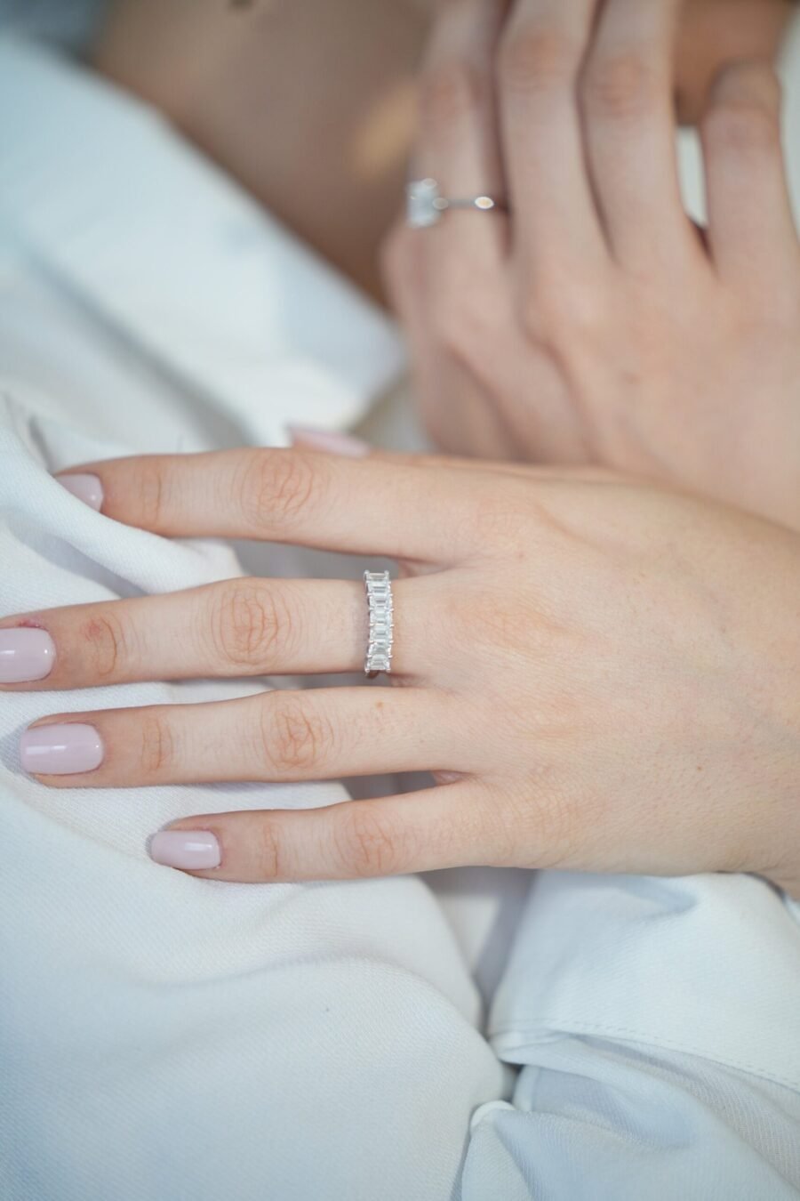 7 stones 1.70 carat,( D Color VVS2 Clarity) Lab grown Emerald Diamonds Eternity Wedding Band,Emerald Cut Eternity Ring,Stack Eternity Ring - Image 3