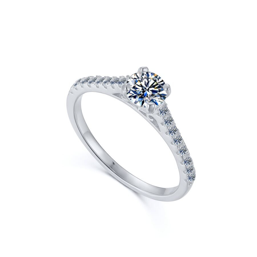 Diamond Engagement Ring Solid Gold Minimalist Solitaire Ring for Women Half Eternity Band Ring 0.91ctw Diamond Promise Ring Bridal Rings - Image 9