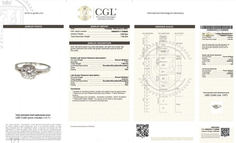 Cushion model 14k central round-cut diamond 1.62 carat, (E Color VVS2 Clarity) lab-grown diamond v. Design. Halo wedding band - Image 10
