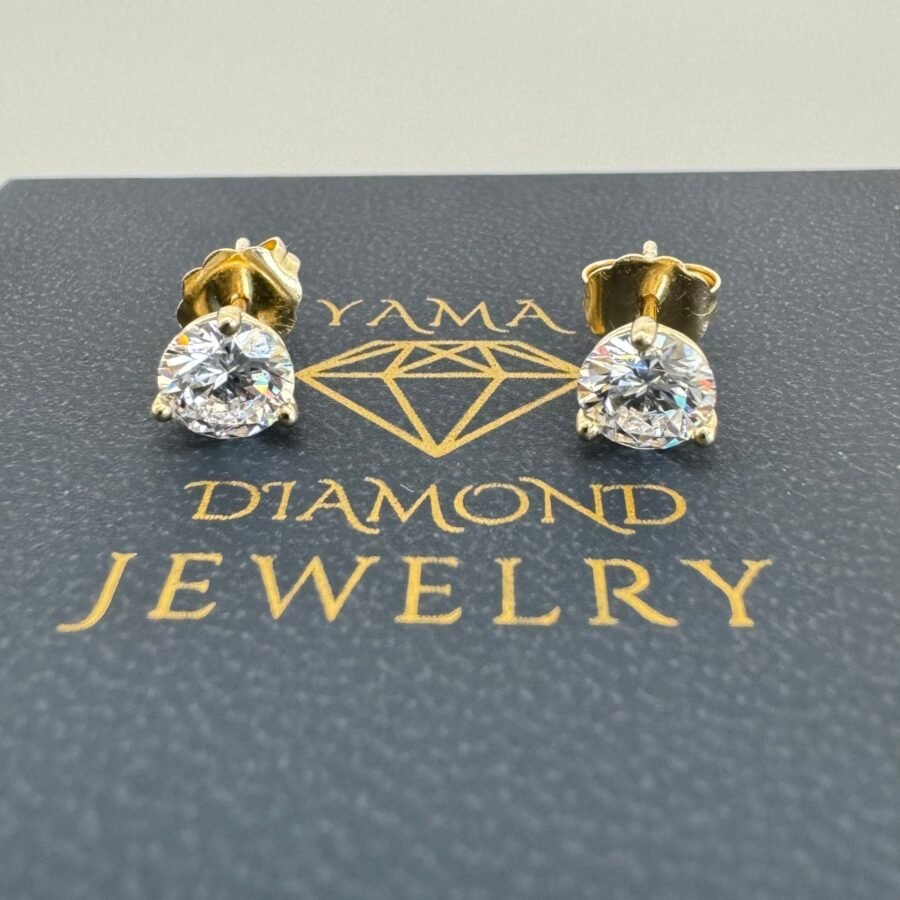 Martini model.Earrings for men.Yellow gold 1.40 carat LAB GROWN diamond earrings.14k. 3 prongs.Gold earrings men,anniversary gift for him.