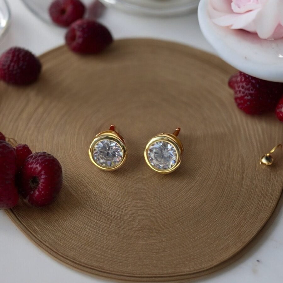Diamond earrings. 0.58 carat, solid gold 14 carat, yellow gold second or third hole,pair or single,diamond plates,gift for wife.gift for her - Image 7