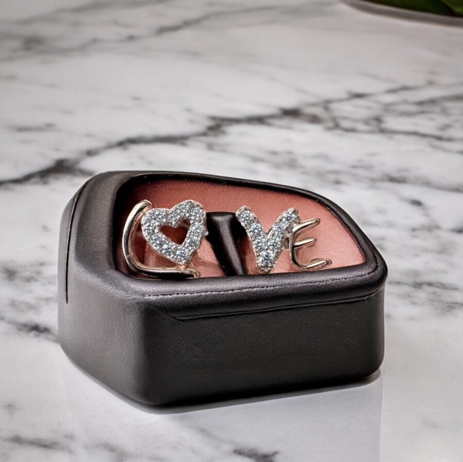 Love earrings with natural diamonds. Solid gold k14. White gold, pink gold, gift for wife, gift for daughter. - Image 5