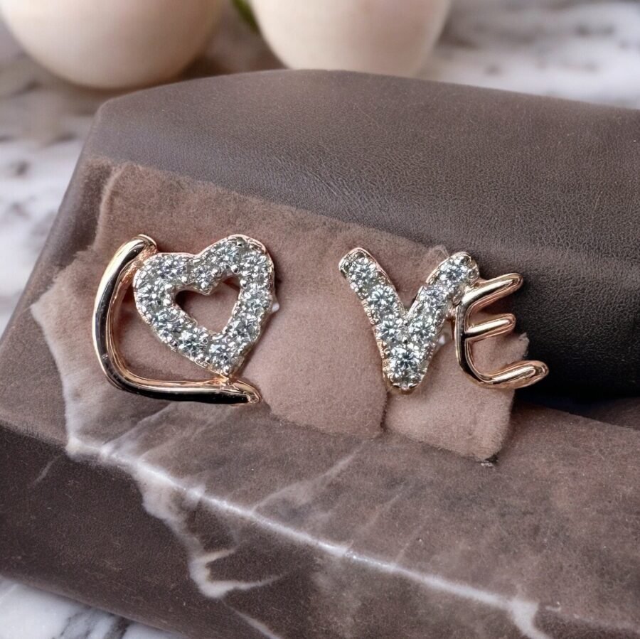 Love earrings with natural diamonds. Solid gold k14. White gold, pink gold, gift for wife, gift for daughter. - Image 7