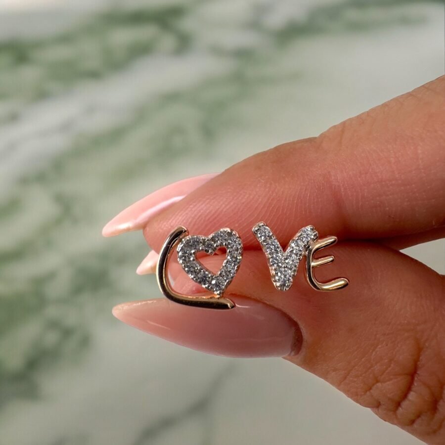 Love earrings with natural diamonds. Solid gold k14. White gold, pink gold, gift for wife, gift for daughter. - Image 8