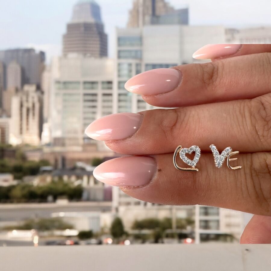 Love earrings with natural diamonds. Solid gold k14. White gold, pink gold, gift for wife, gift for daughter. - Image 9
