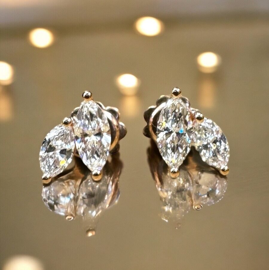 Diamond double marquise earrings(  D Color VVS1  Clarity)  0.55 carat lab grown diamond. suitable for women and girls, - Image 2