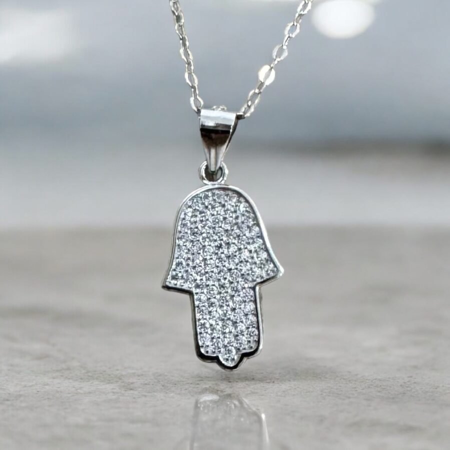 Hamsa pendant+necklace 14 carat gold  ( D  Color VVS2 Clarity) 0.72 carat. Gift for her. gift for woman. lucky necklace