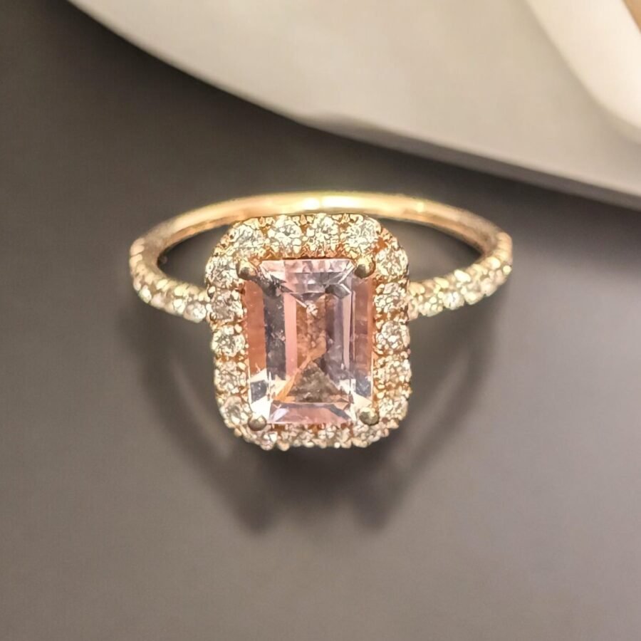 Pink Tourmaline gem stone + 0.40 carat ( D Color VVS1 Clarity) Diamond Engagement Ring, Anniversary Gift.