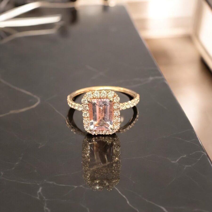 Pink Tourmaline gem stone + 0.40 carat ( D Color VVS1 Clarity) Diamond Engagement Ring, Anniversary Gift. - Image 4