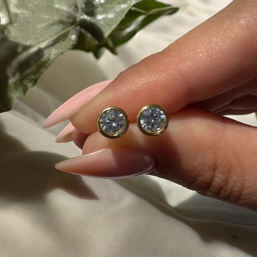 Diamond earrings. 0.58 carat, solid gold 14 carat, yellow gold second or third hole,pair or single,diamond plates,gift for wife.gift for her - Image 3
