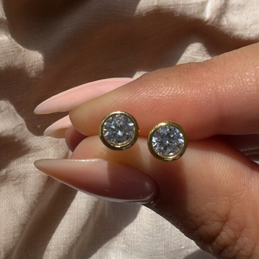 Diamond earrings. 0.58 carat, solid gold 14 carat, yellow gold second or third hole,pair or single,diamond plates,gift for wife.gift for her - Image 5