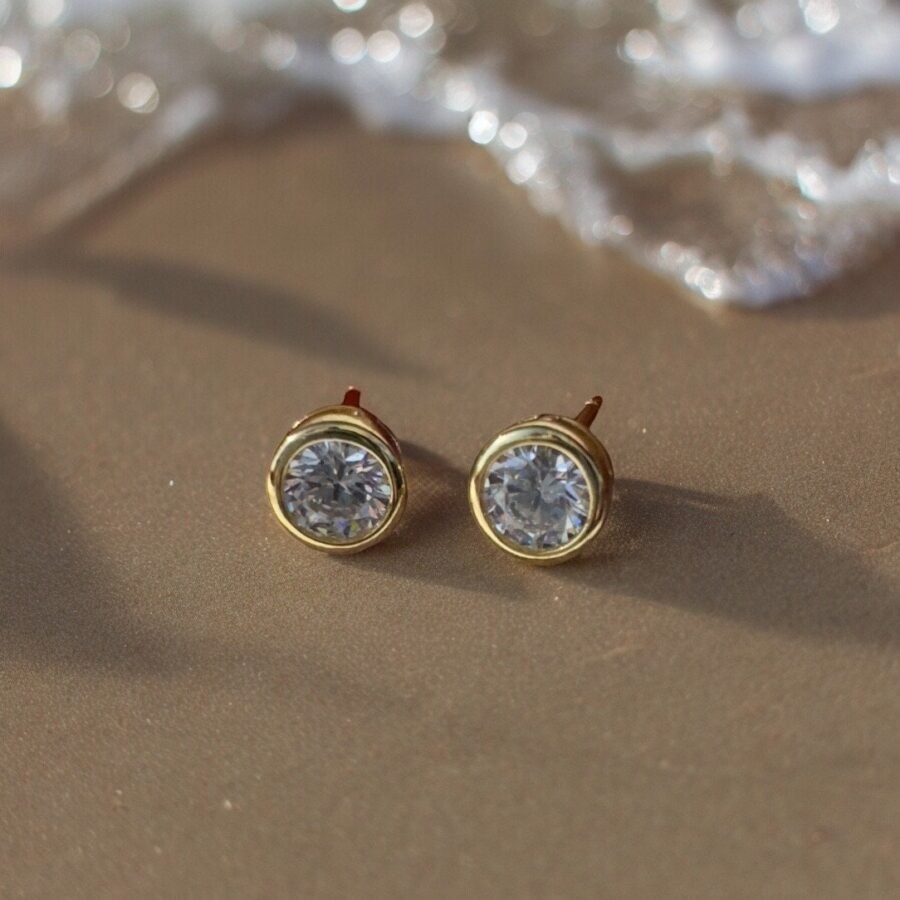 Diamond earrings. 0.58 carat, solid gold 14 carat, yellow gold second or third hole,pair or single,diamond plates,gift for wife.gift for her - Image 9