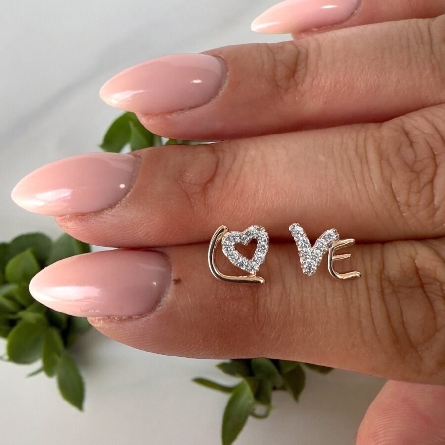 Love earrings with natural diamonds. Solid gold k14. White gold, pink gold, gift for wife, gift for daughter. - Image 4