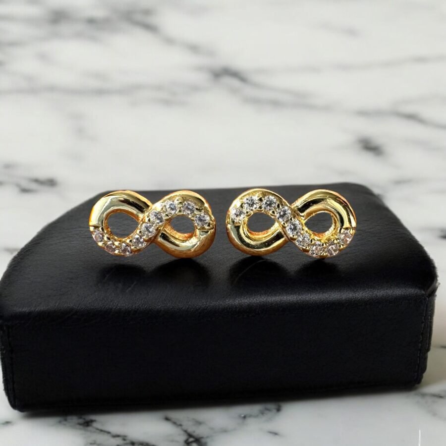 Infinity diamond earrings with embedded diamonds, solid 14 carat gold, gift for wife, gift for Bat Mitzvah - Image 6