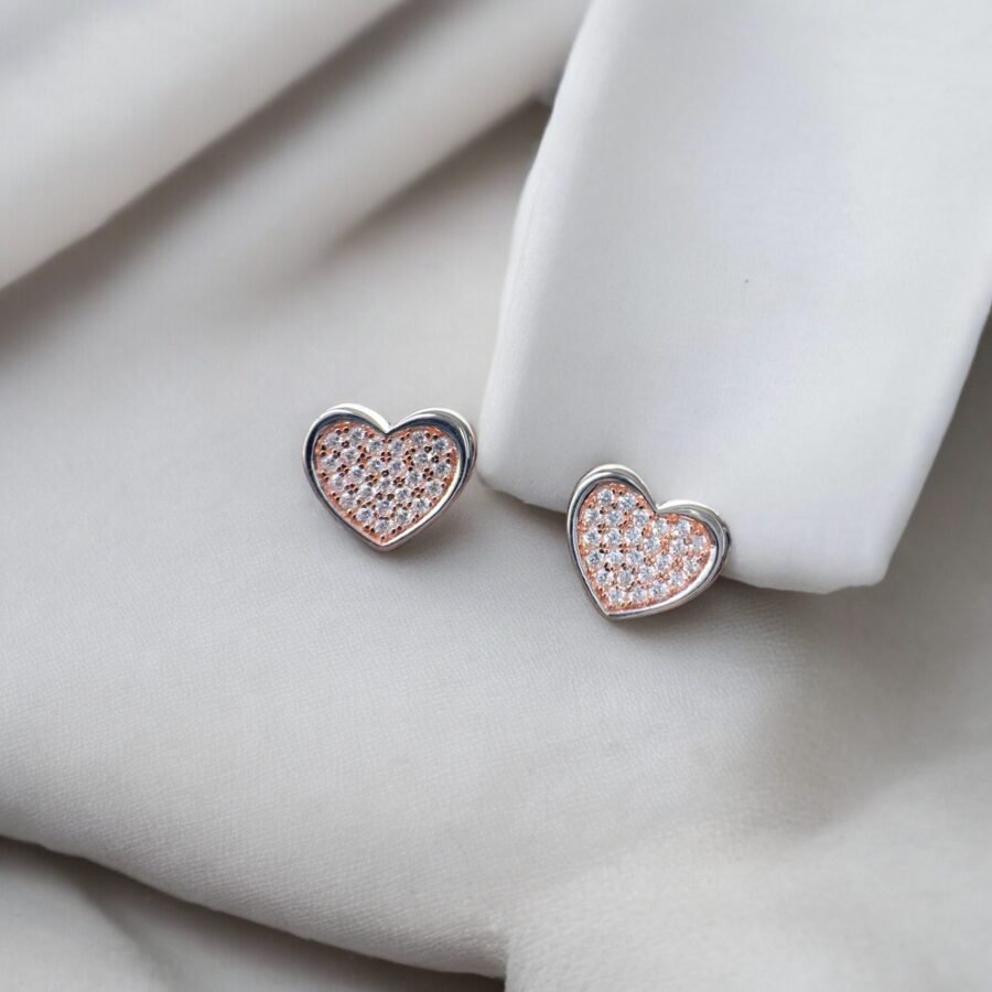 heart earrings Filled with diamonds, solid 14 carat gold, white gold, rose gold.  gift for wife,  gift for daughter - Image 4