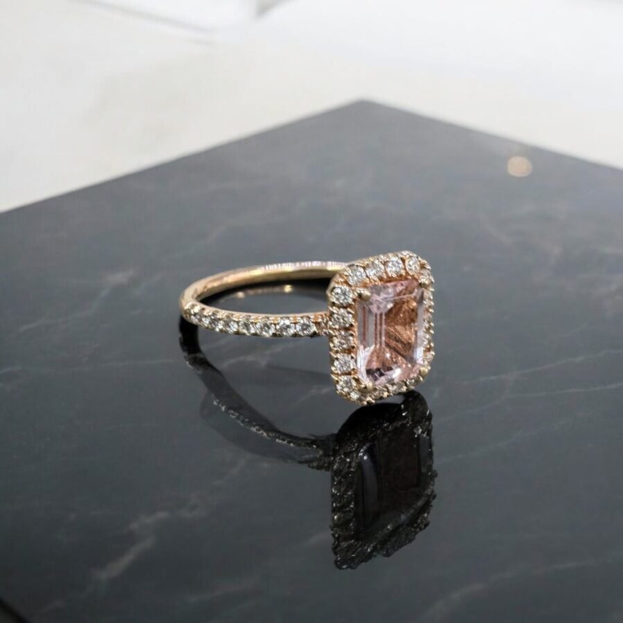 Pink Tourmaline gem stone + 0.40 carat ( D Color VVS1 Clarity) Diamond Engagement Ring, Anniversary Gift. - Image 2