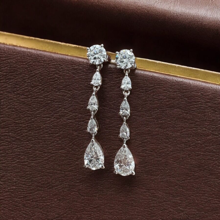 6 carat  pear shape drop earring 14K White Gold (D Color VVS1  Clarity)lab grown diamond  Luxurious Timeless Elegance - Image 3