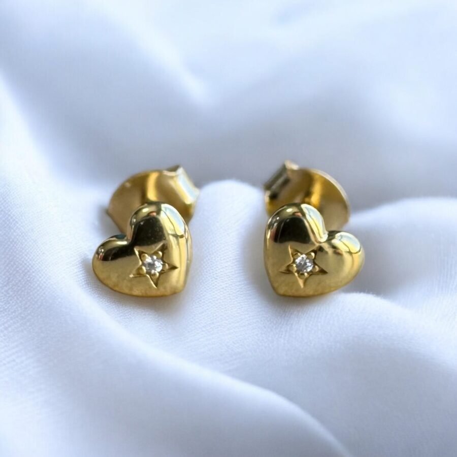 Diamond earrings with star, solid 14 carat gold, white gold, yellow gold. Rose gold, gift for wife, gift for daughter - Image 2