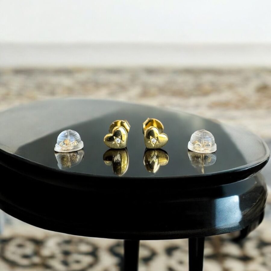 Natural diamond earrings with star, solid 14 carat gold, white gold, yellow gold. Gold rose, gift for baby girl, gift for daughter - Image 2