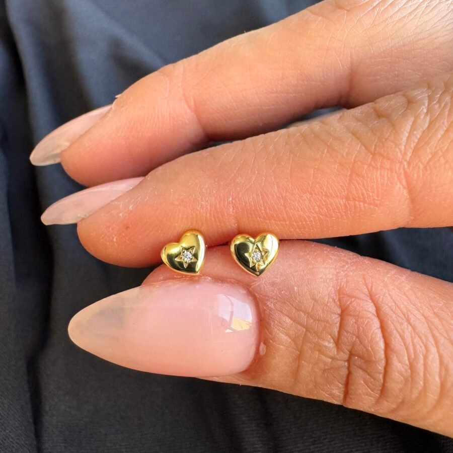 Diamond earrings with star, solid 14 carat gold, white gold, yellow gold. Rose gold, gift for wife, gift for daughter - Image 7
