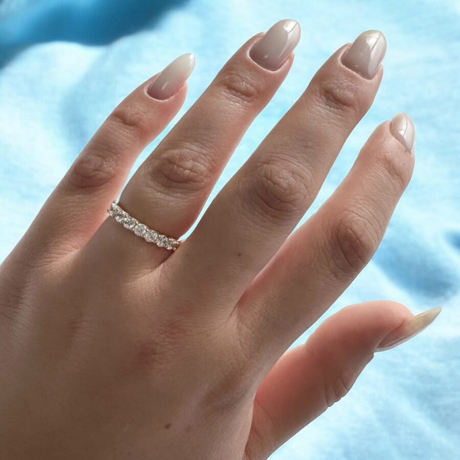 Diamond ring 0.70 carat 7 diamonds,set with natural diamonds, yellow gold, 14k. promise ring.Eternity diamond ring.wedding anniversary gift. - Image 2